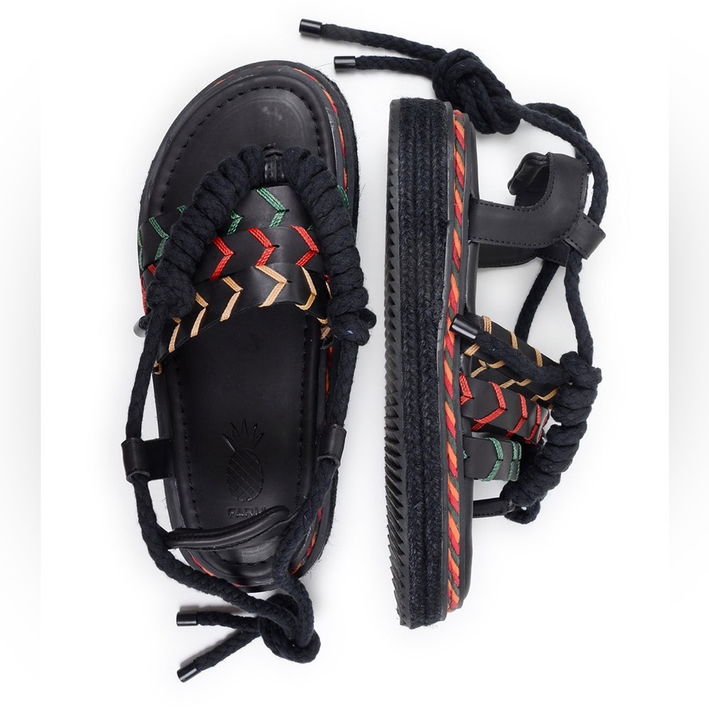 Farm Rio Black Rope Tie Flatform Sandal Size 7 new never worn